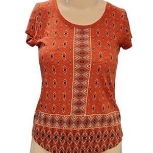 [Lucky Brand] Orange Pattern Short Sleeve Top - Size M